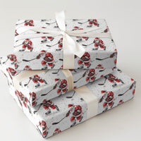 Watercolor Sports Gift Wrap Paper, Hockey Santa Christmas Wrapping Paper, Ice Hockey Holiday Wrapping Paper, Xmas Gift Wrap for Hockey Fans