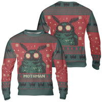 8-Bit Cryptid Ugly Sweater, Pixel Art Mothman Ugly Christmas Sweater, Retro Holiday Graphic Sweater, Humorous Cryptid Lover Xmas Crewneck