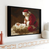 Nativity Scene Canvas Wall Art, Santa Praying at Manger Canvas Print, Religious Christmas Canvas Art, Christian Holiday Wall Decor
