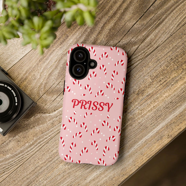 Personalized Name Christmas Phone Case, Pink Candy Cane Phone Case for iPhone, Festive Holiday Tough Phone Cover, Xmas Presen