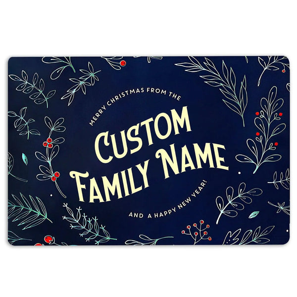 Custom Family Name Xmas Door Mat, Personalized Merry Christmas Doormat, Festive Holiday Welcome Rug, Winter Front Porch Decor