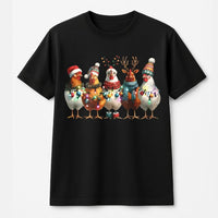 Humorous Farm Animals Holiday Graphic Tee, Christmas Chicken T-Shirt, Country Winter Chicken Coop Shirt, Adorable Xmas Farmer Present T-Shirt