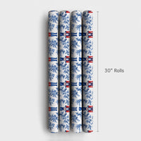 Blue Toile Floral Gift Wrap, Nutcracker Wrapping Paper, Watercolor Nutcracker Soldier Wrapping Paper, Christmas Holiday Present Gift Wrap