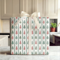 Red Green Pine Tree Gift Wrap, Striped Christmas Tree Wrapping Paper, Classic Holiday Present Paper, Traditional Striped Gift Wrapping Paper