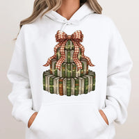Festive Library Stack Hoodie, Christmas Book Tree Hoodie, Bookish Holiday Graphic Sweatshirt, Reader Teacher Pullover Hoodie Present