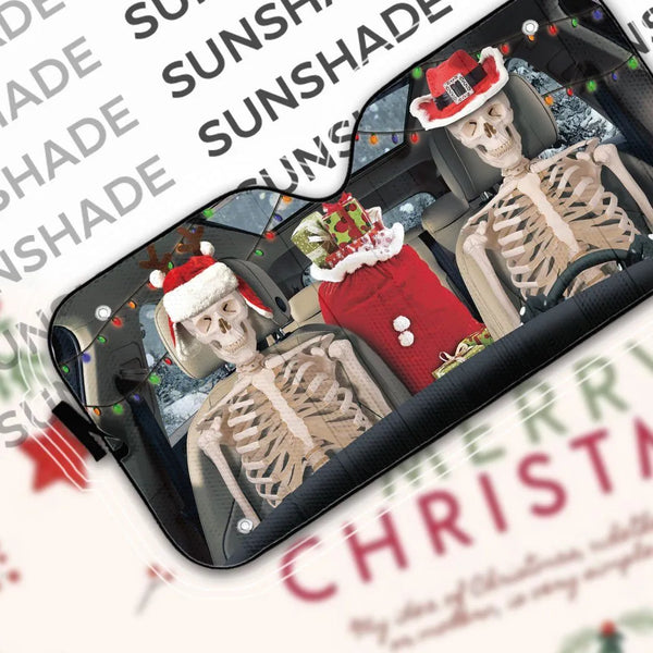 Holiday Windshield Sun Shade, Christmas Skeleton Couple Car Sunshade, Winter Gothic Auto Sunshade, Festive Sun Shade, Car Lov