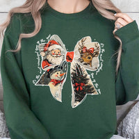 Vintage Santa Reindeer Crewneck, Christmas Coquette Bow Sweatshirt, Retro Holiday Coquette Pullover, Adorable Christmas Sweater Present for Her