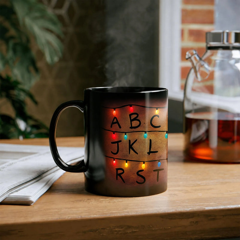 Festive Holiday String Lights Ceramic Mug, Christmas Lights Alphabet Mug, Merry Teacher Christmas Coffee Mug, Adorable Winter Tea Cup Present