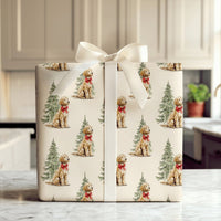 Watercolor Dog with Red Bow Gift Wrap, Goldendoodle Christmas Wrapping Paper, Holiday Puppy Wrapping Paper, Dog Lover Present Packaging Roll