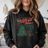 Retro Fireplace Pine Tree Sweatshirt, Most Wonderful Time Christmas Hoodie, Comfy Holiday Cabin Pullover, Winter Xmas Graphic Hoodie