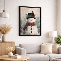 Red Cardinal Snowman Canvas Print, Snowman Canvas Wall Art, Festive Winter Snowman Wall Decor, Rustic Farmhouse Holiday Christmas Present