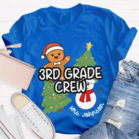 Snowman Tree Custom Holiday Shirt, Personalized Third Grade Crew Christmas T-Shirt, 3rd Grade Teacher Tee, Custom School Christmas Shirt