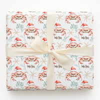 Coastal Crab Christmas Gift Wrap, Santa Claws Crab Wrapping Paper, Nautical Watercolor Crab Wrapping Paper, Beach Holiday Crab Gift Wrap