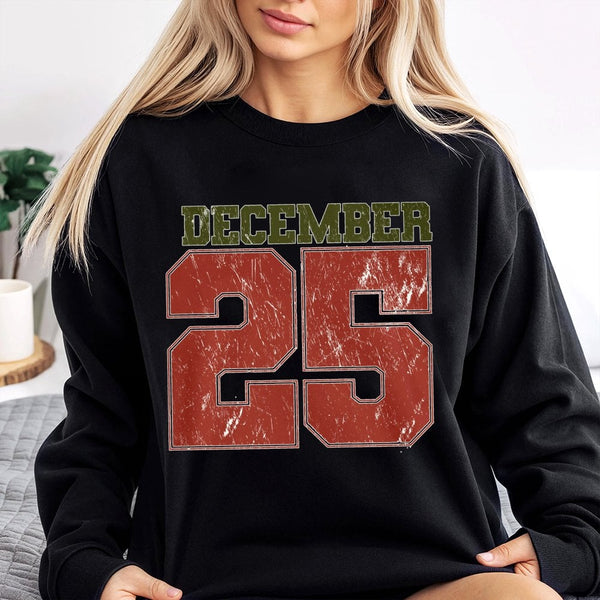 Retro Varsity Number Holiday Crewneck, December 25 Christmas Sweatshirt, Vintage Xmas Sweater, Festive Pullover, Christmas Pr