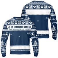 Oh Christmas Tree Paw Print Holiday Sweatshirt, Dog Lover Ugly Christmas Sweater, Humorous Pet Parent Fleece Party Crewneck