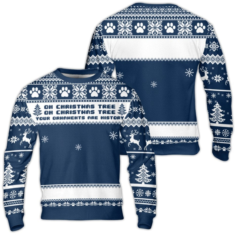 Oh Christmas Tree Paw Print Holiday Sweatshirt, Dog Lover Ugly Christmas Sweater, Humorous Pet Parent Fleece Party Crewneck