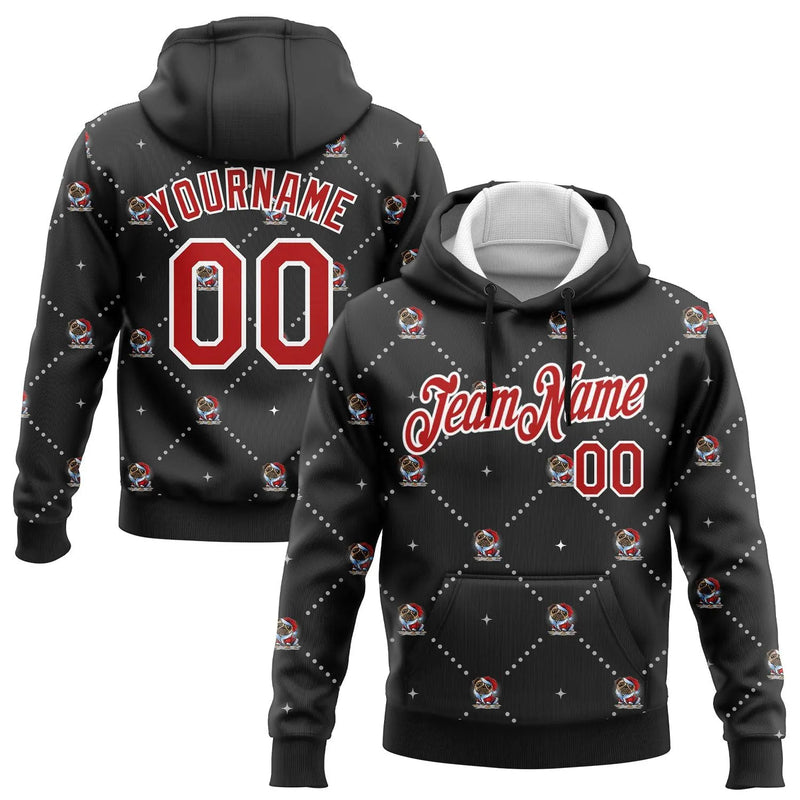 Personalized Dog Lover Hoodie, Custom Christmas Dog Santa Hoodie, 3D Print Holiday Pullover Hoodie, Dog Santa Xmas Sweatshirt
