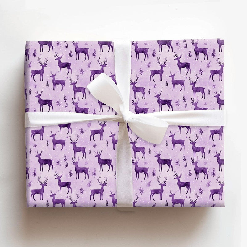 Winter Stag Gift Wrap, Purple Reindeer Christmas Wrapping Paper, Lavender Holiday Deer Gift Wrap, Elegant Festive Winter Wrapping Paper