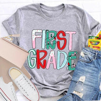 Custom Holiday Font 1st Grade Tee, Personalized First Grade Christmas Shirt, Teacher Student Xmas T-Shirt, Christmas Grade Shirt