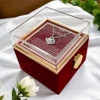 Holiday Crystal Pendant Necklace, Soulmate Love Knot Necklace, CZ Knot Jewelry, Rotating Rose Gift Box, Christmas Anniversary Present for Her