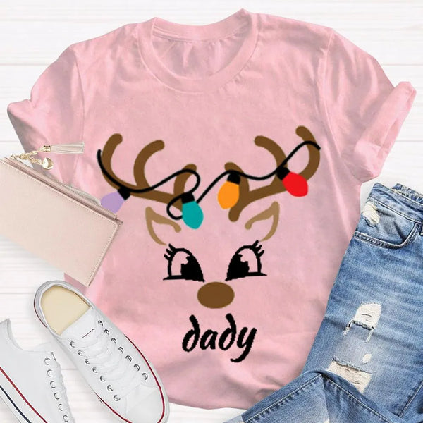 Festive Holiday Lights Antler Shirt, Personalized Christmas Deer Head T-Shirt, Custom Family Matching Xmas Graphic Tee, Prese