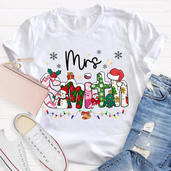 Custom Name Snowflake Holiday Shirt, Personalized Christmas Lights T-Shirt, Matching Family Xmas Graphic Tee, Holiday Season 