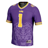 #1 LSU Tigers Icon Print Football Fashion Jersey - Purple