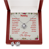 Pregnancy Announcement Love Knot Jewelry, First Christmas New Mom Love Knot Necklace and Earring Set, Holiday Love Knot Keepsake
