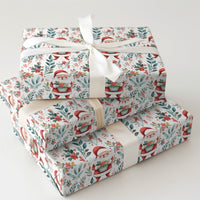 Botanical Pine Floral Christmas Gift Wrap, Watercolor Santa Wrapping Paper, Traditional Santa Claus Wrapping Paper
