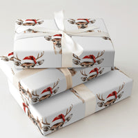Woodland Animal Gift Wrap, Watercolor Reindeer Wrapping Paper, Santa Hat Reindeer Wrapping Paper, Rustic Christmas Holiday Wrapping Paper