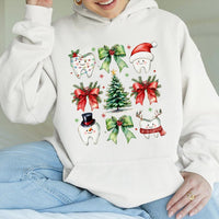 Holiday Dentist Graphic Hoodie, Adorable Tooth Dental Christmas Hoodie, Dental Hygienist Xmas Sweatshirt, Dental Assistant Holiday Pullover