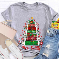 Custom Name Christmas Tree Shirt, Personalized Christmas Tree T-Shirt, Colored Pencil Christmas Tree Tee, Holiday Teacher Xmas Shirt