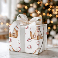 Sports Holiday Gift Wrap, Baseball Gingerbread Christmas Wrapping Paper, Baseball House Wrapping Paper Roll, Xmas Baseball Fan Gift Wrap