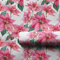 Watercolor Floral Christmas Gift Wrap, Pink Poinsettia Wrapping Paper, Botanical Winter Holiday Paper, Elegant Festive Wrapping Paper Roll