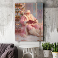 Santa by Christmas Tree Canvas Print, Pink Suit Santa Canvas Art, Holiday Oil Painting Wall Art Canvas, Pastel Xmas Home Decor Present