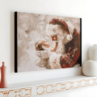 Whimsical Christmas Canvas Wall Art, Santa Claus Holding Newborn Baby Canvas Print, Holiday Nursery Canvas Decor, Family Christmas Present