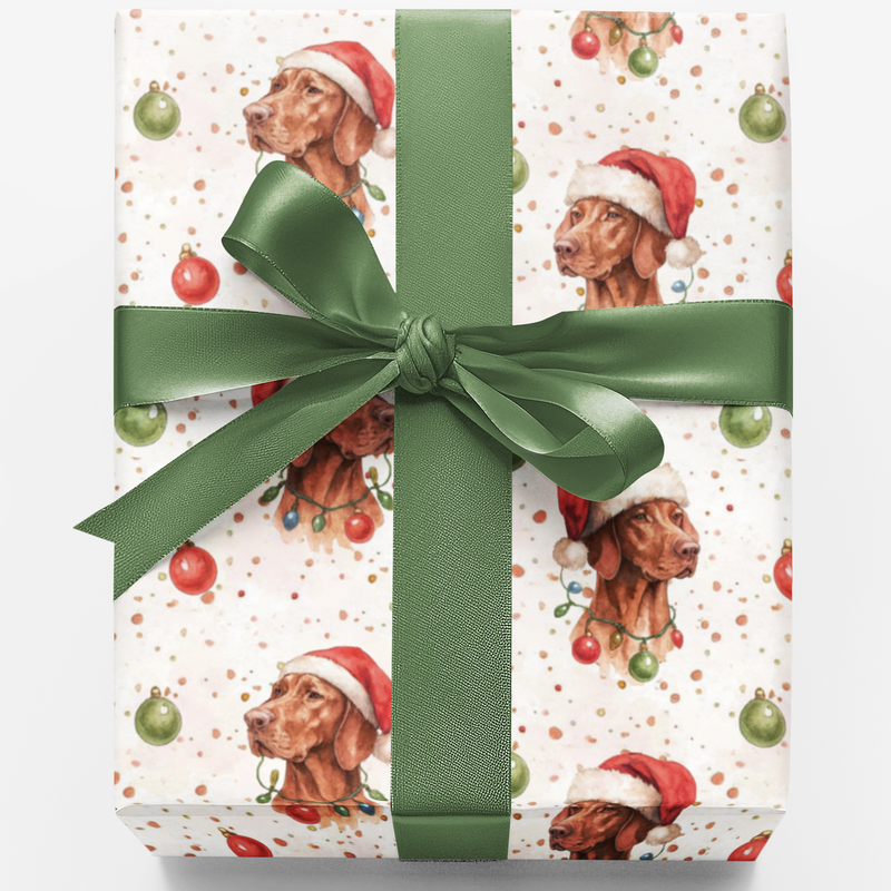 Santa Dog Holiday Gift Wrap, Vizsla Christmas Wrapping Paper, Hungarian Vizsla Wrapping Paper, Dog Lover Xmas Present Wrap, Gift Wrap Roll