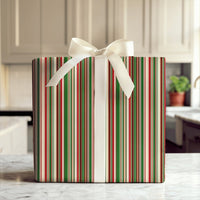 Red Green Cream Gift Wrap, Classic Striped Christmas Wrapping Paper, Vertical Stripe Holiday Wrapping Paper Roll, Traditional Xmas Gift Wrap