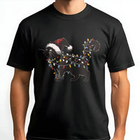 Humorous Cat Holiday Lights Shirt, Black Cat Christmas T-Shirt, Adorable Kitty Christmas Graphic Tee, Festive Cat Lover Shirt, Xmas Holiday Present
