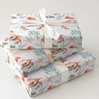 Coastal Crab Christmas Gift Wrap, Santa Claws Crab Wrapping Paper, Nautical Watercolor Crab Wrapping Paper, Beach Holiday Crab Gift Wrap