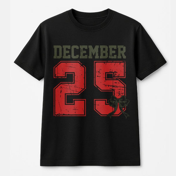 Distressed Varsity Holiday Tee, December 25 Christmas T-Shirt, Vintage Christmas Day Shirt, Festive Family Graphic Tee