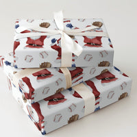 Watercolor Sports Christmas Gift Wrap, Baseball Santa Wrapping Paper, Santa Playing Ball Wrapping Paper, Holiday Baseball Fan Gift Wrap