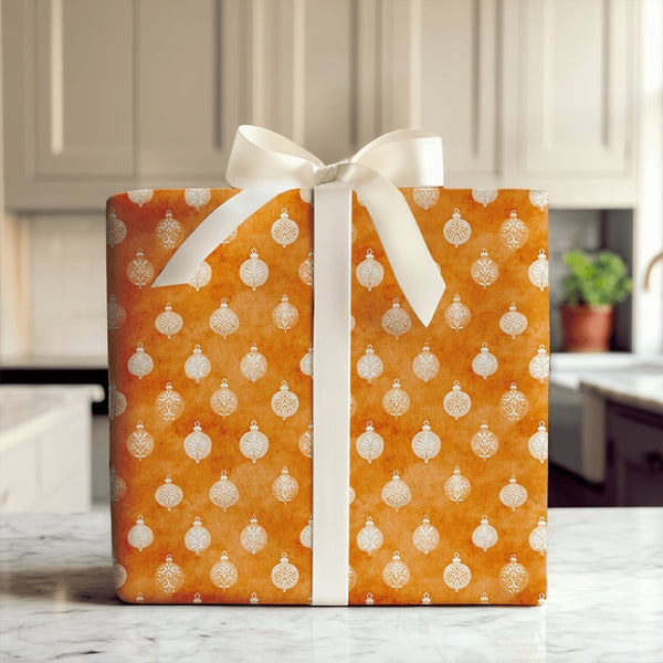 Terracotta Christmas Wrapping Paper, White Ornament Wrapping Paper, Watercolor Bauble Holiday Wrapping Paper, Elegant Winter 