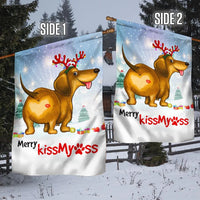 Humorous Weiner Dog Holiday Yard Flag, Dachshund Christmas Garden Flag Merry Kiss My Ass, Double-Sided Xmas Outdoor Lawn Decor