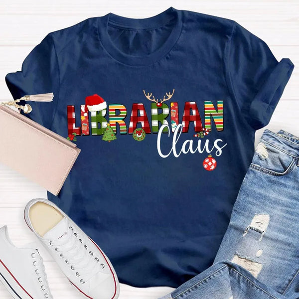 Custom Name Book Lover Holiday Shirt, Personalized Librarian Christmas T-Shirt, Festive Library Graphic Tee, Xmas Reading Pre