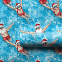 Humorous Pool Santa Claus Gift Wrap, Swimming Santa Wrapping Paper, Tropical Holiday Wrapping Paper, Christmas in July Gift Wrap Roll