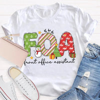 Festive Holiday Graphic Tee, Front Office Assistant Snowman Christmas T-Shirt, Humorous Xmas Office Staff Shirt, Winter School Worker Tee