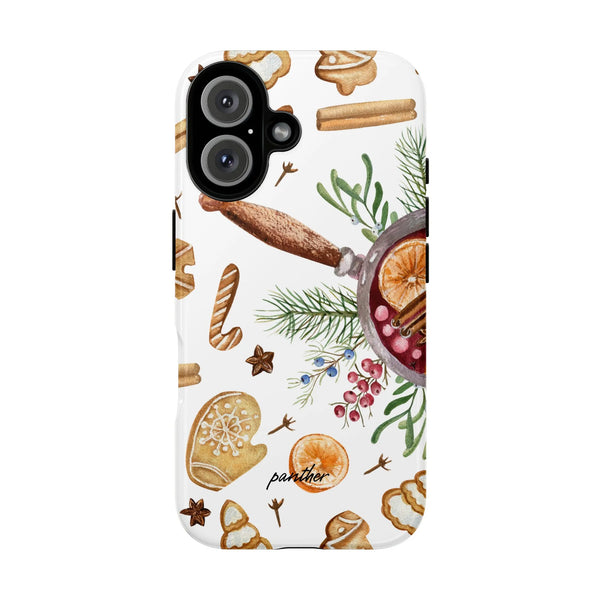 Watercolor Gingerbread Mulled Wine Holiday iPhone Case, Christmas Baking Phone Case for iPhone, Dual Layer Tough Phone Cover,