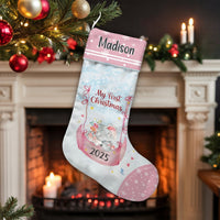 Baby First Christmas 2025 Stocking, Personalized Elephant Christmas Stocking, Custom Name Holiday Stocking, Adorable Baby Shower Keepsake Present