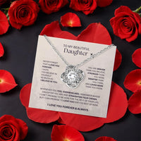 Intertwined Heart Love Knot Necklace, Daughter Love Knot Necklace, Rotating Rose Box Love Knot Pendant, Meaningful Birthday Christmas Present